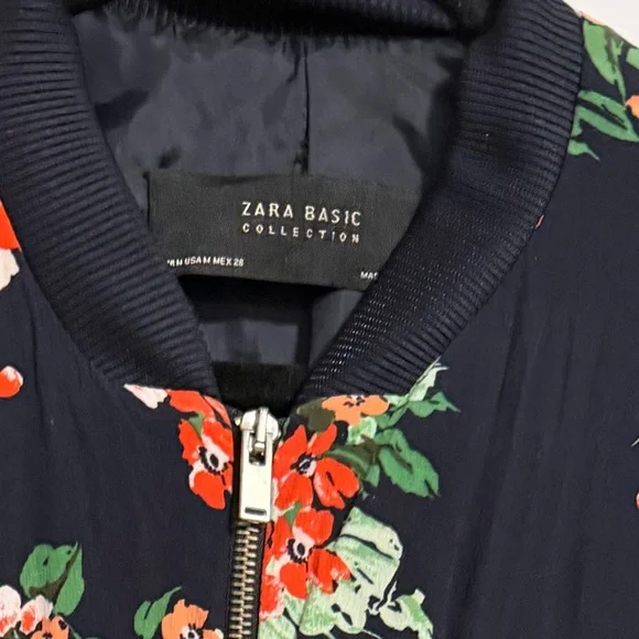Zara Basic Navy Floral Bomber Jacket- medium - Picture 3 of 16